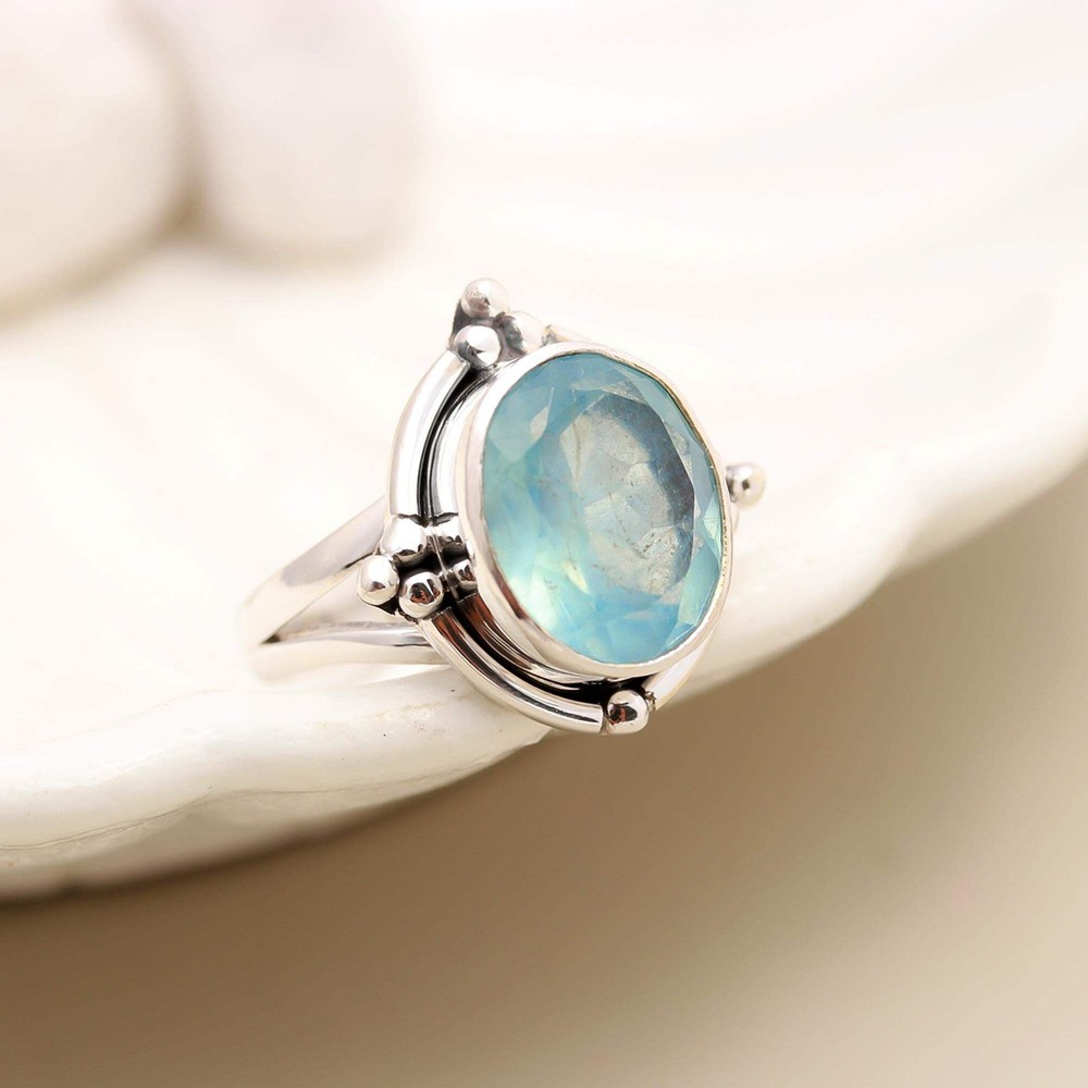 Blue Topaz Solid 925 Sterling Silver Ring 8.5