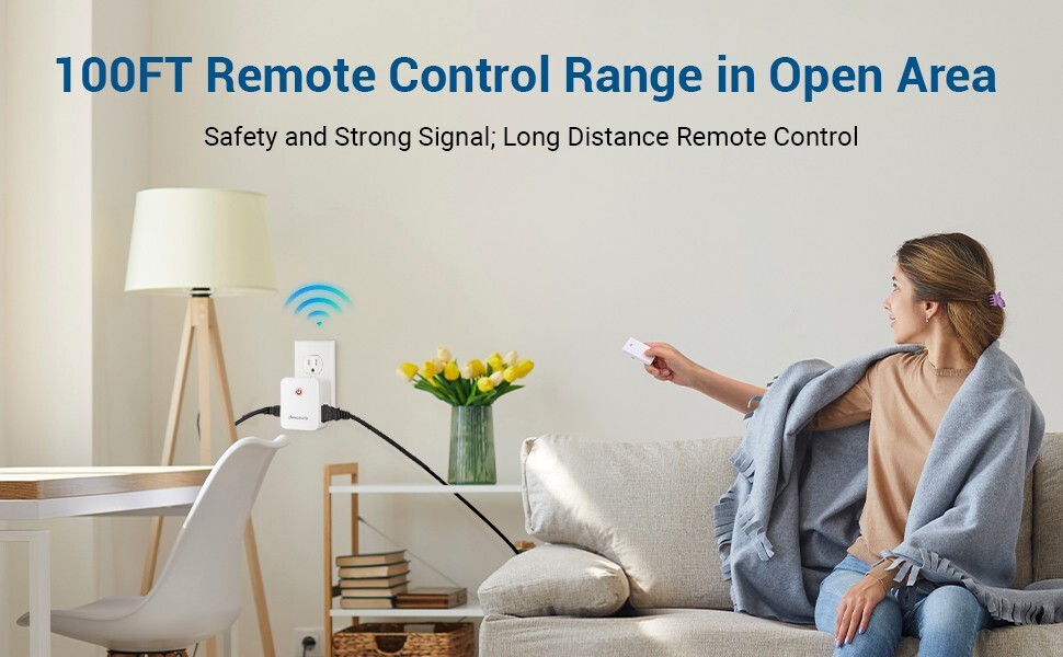 DEWENWILS Remote Control Outlet, Wireless Light Switch with 2 Side Outlets