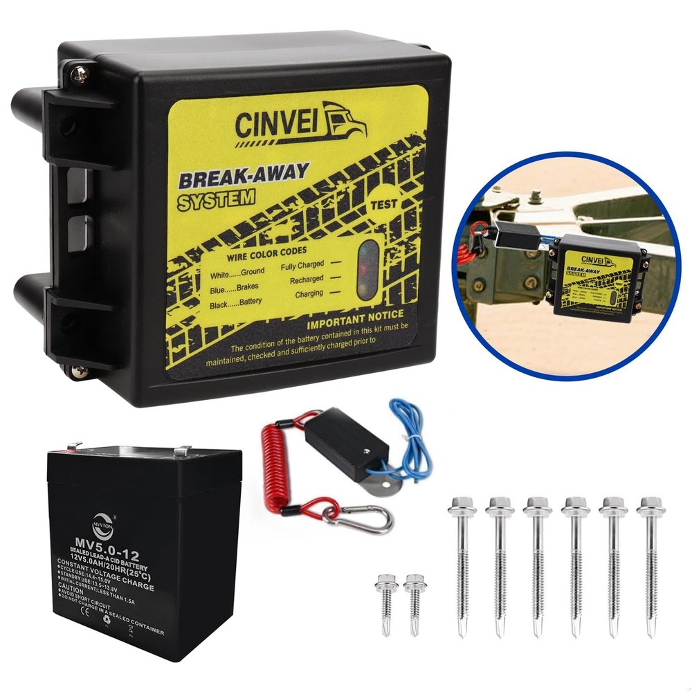 CINVEI Trailer Brakes Break-Away Kit Side Load Controller System Switch LED Batt
