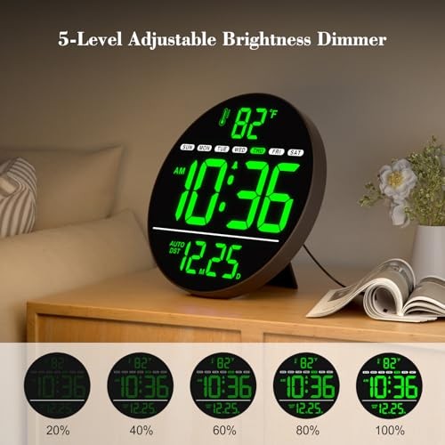 Large Digital Wall Clock with LED Display, Electric Wall Clock with Green