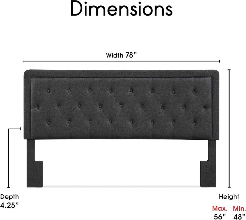 Charcoal Grey King Size Tufted Headboard with Adjustable Height and Soft Fabric