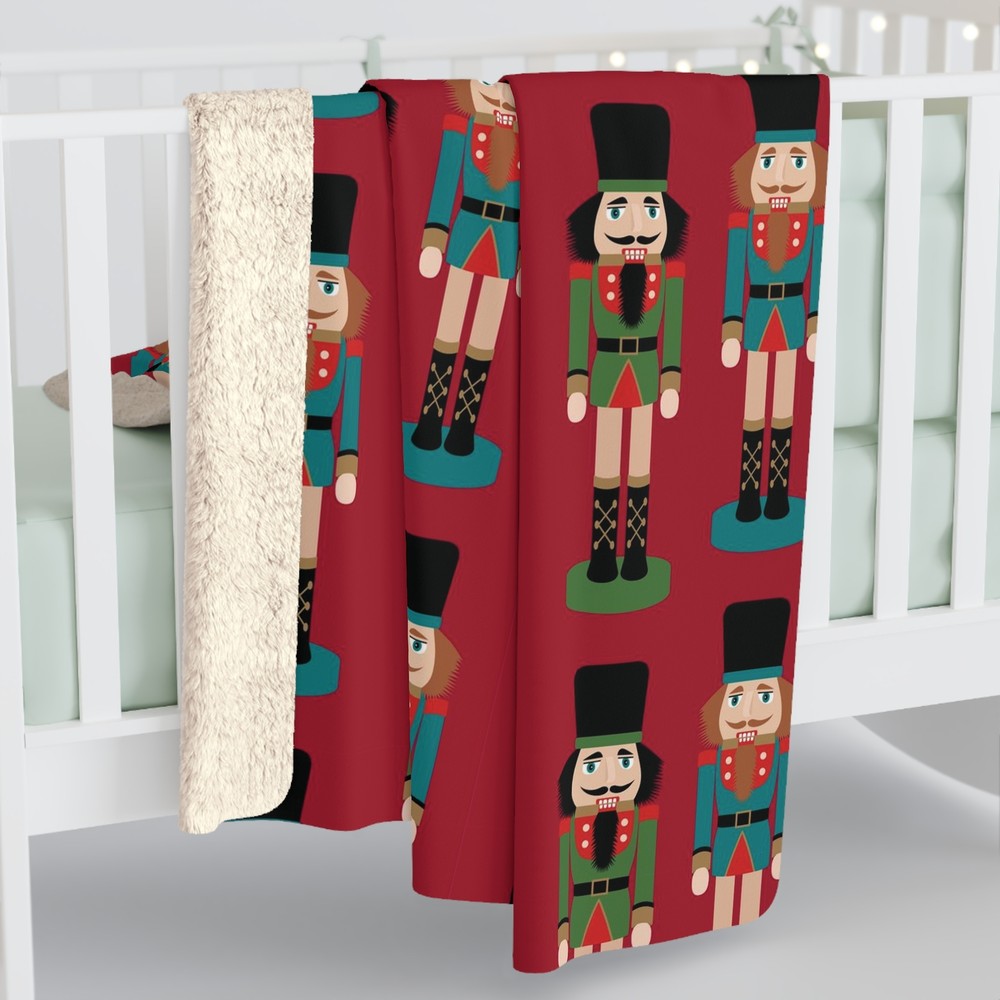 Red German Nutcracker Pattern, Cozy Sherpa Fleece Blanket, Couch Throw Blanket