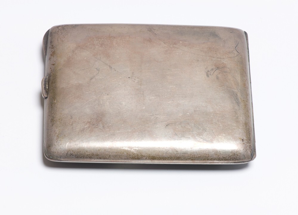 Antique Silver Enamel Rooster Fight Cigarette Case