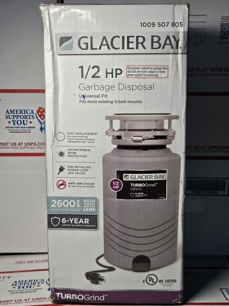 GLACIER BAY GB500 TURBOGRIND 1/2 HP CONTINUOUS FEED GARBAGE DISPOSAL 10-US-GB500