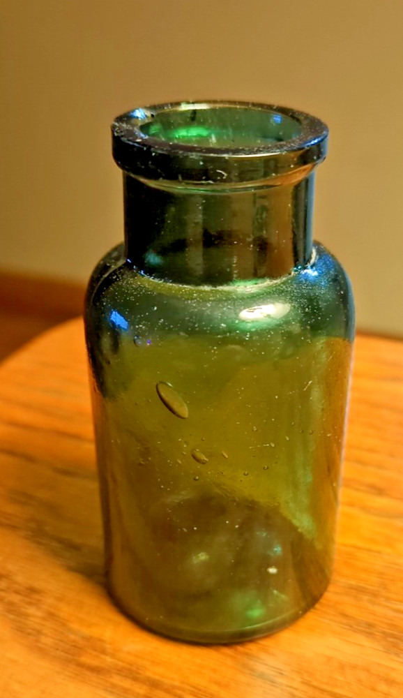 Antique Dark Olive Green Bottle 3 1/4"