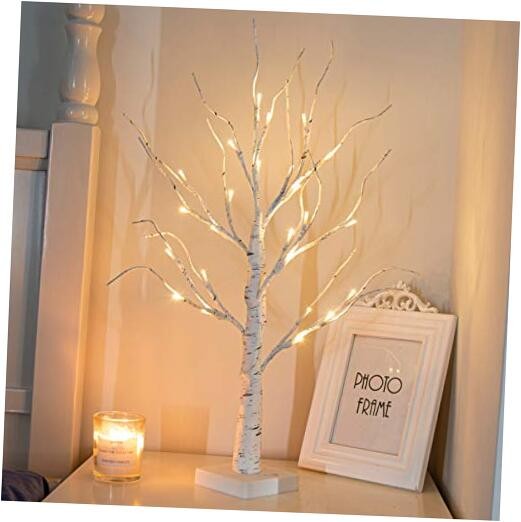 Artificial Tree for Easter Decorations, 2 FT with LED Lights, Warm Birch Tree
