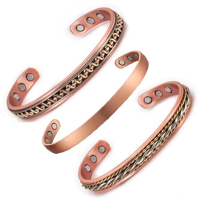 3 Pack Solid Copper Magnetic Bracelet Pure Copper Arthritis Therapy Cuff Bangle