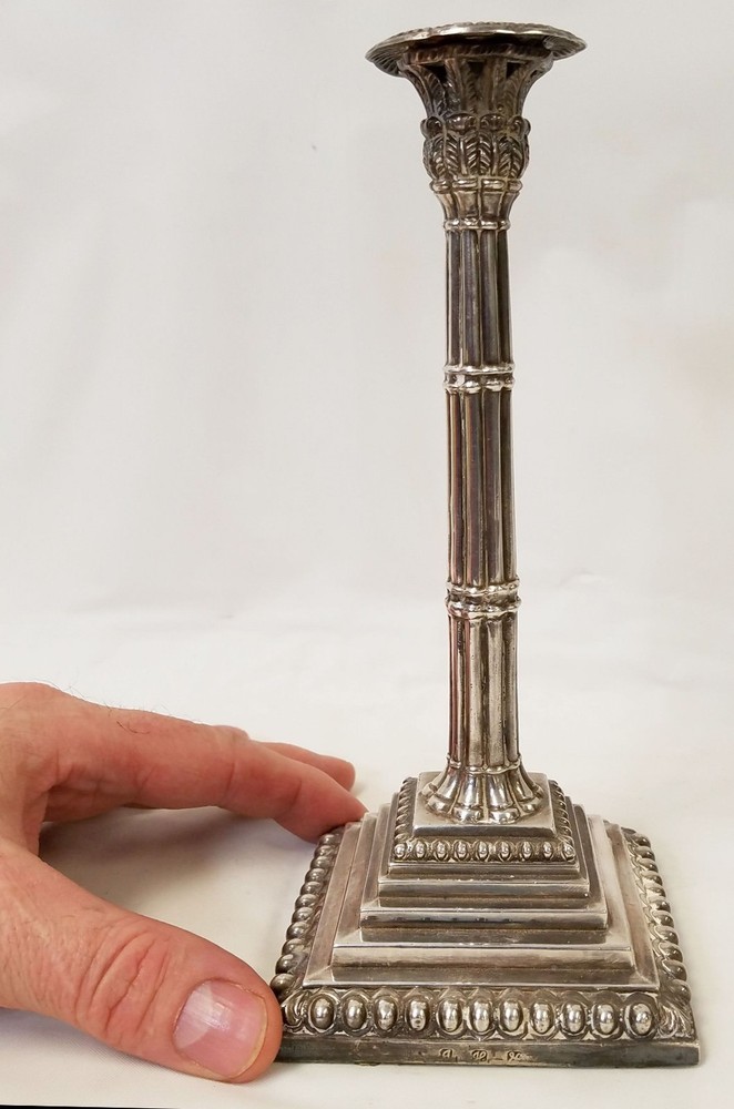 Antique Hallmarked Sterling Silver Neo-Classical Column Candlestick