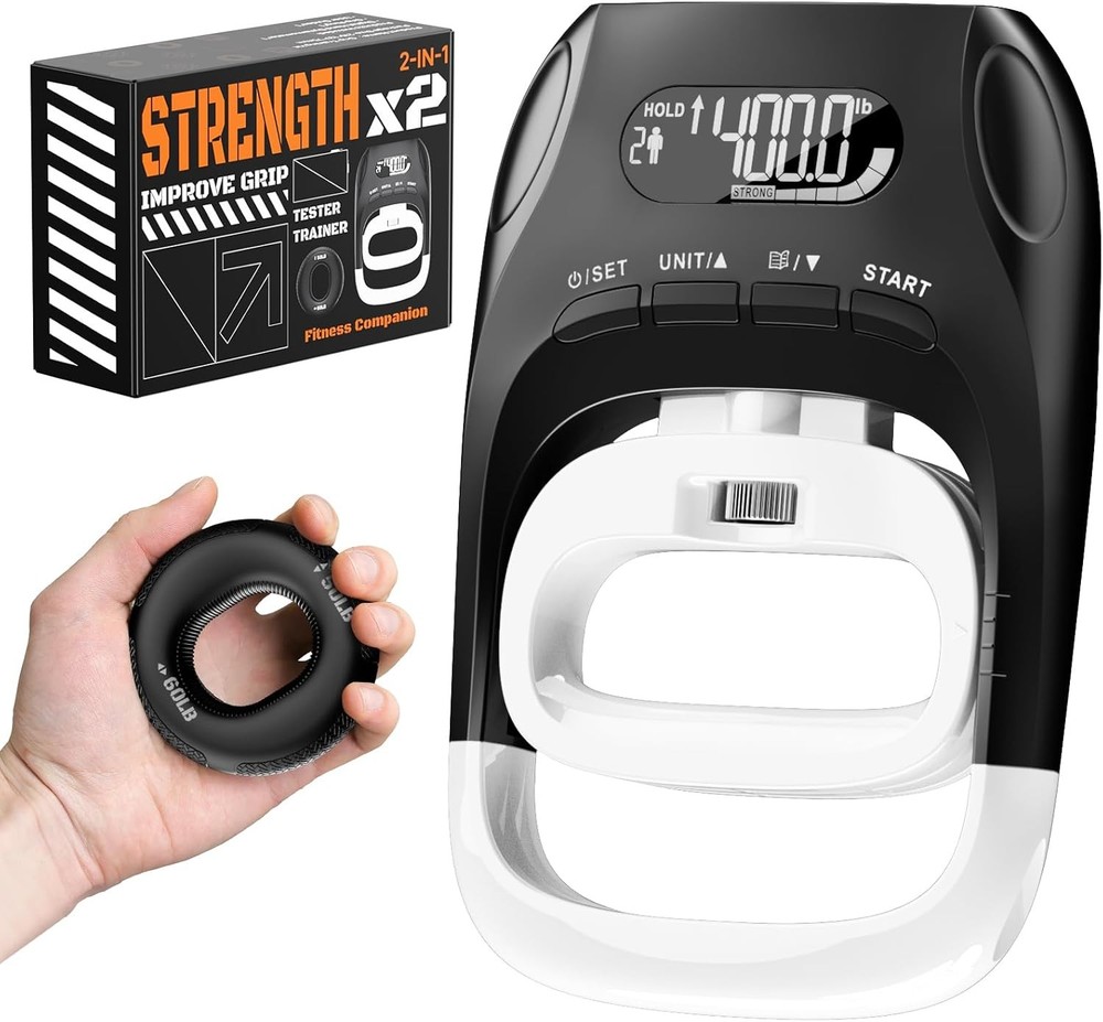 Grip Strength Tester & Trainer 2-in-1 Combo Set-Digital Hand Dynamometer with LC