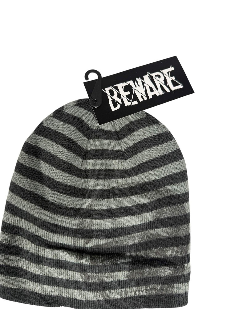 Beware Skull Knit Beanie Striped