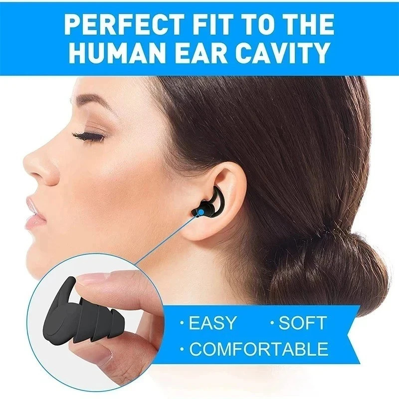 Silicone Ear Plug Waterproof For Sleeping 3 Layer Noise Cancelling Reusable Soft