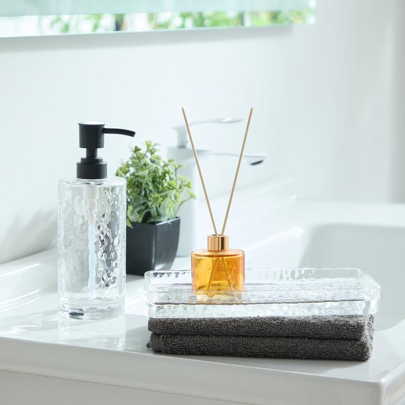 Hammered Glass Soap Pump 14 Oz Durable Bathroom Accessory Soft Touch Easy Clean