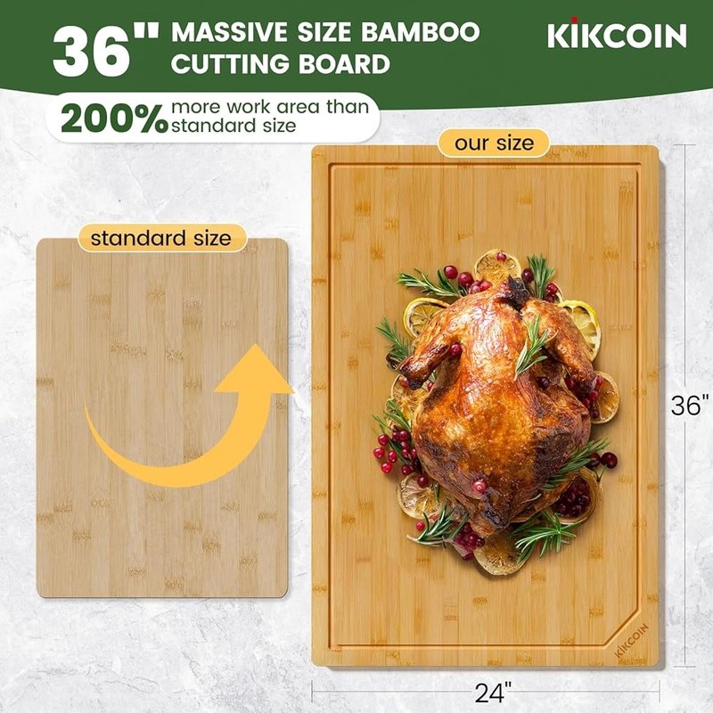 Bamboo Cutting Board Large Deep Juice Groove Multipurpose Kitchen Prep Board