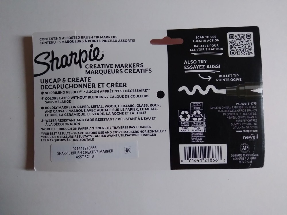 2 Pk Sharpie Creative Water-Based Acrylic Markers, Bullet Tip, Assorted Colors