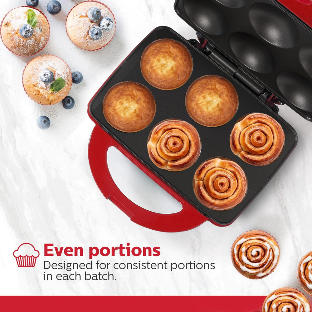 - Non-Stick Cupcake Maker, Red - Makes 6 Cup Cakes, Muffins, Cinnamon Buns, and
