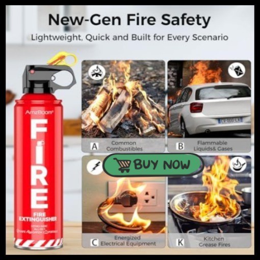 Fire Extinguisher 1-Pack – Compact ABCK Water-Based for Home, Kitchen, Car.