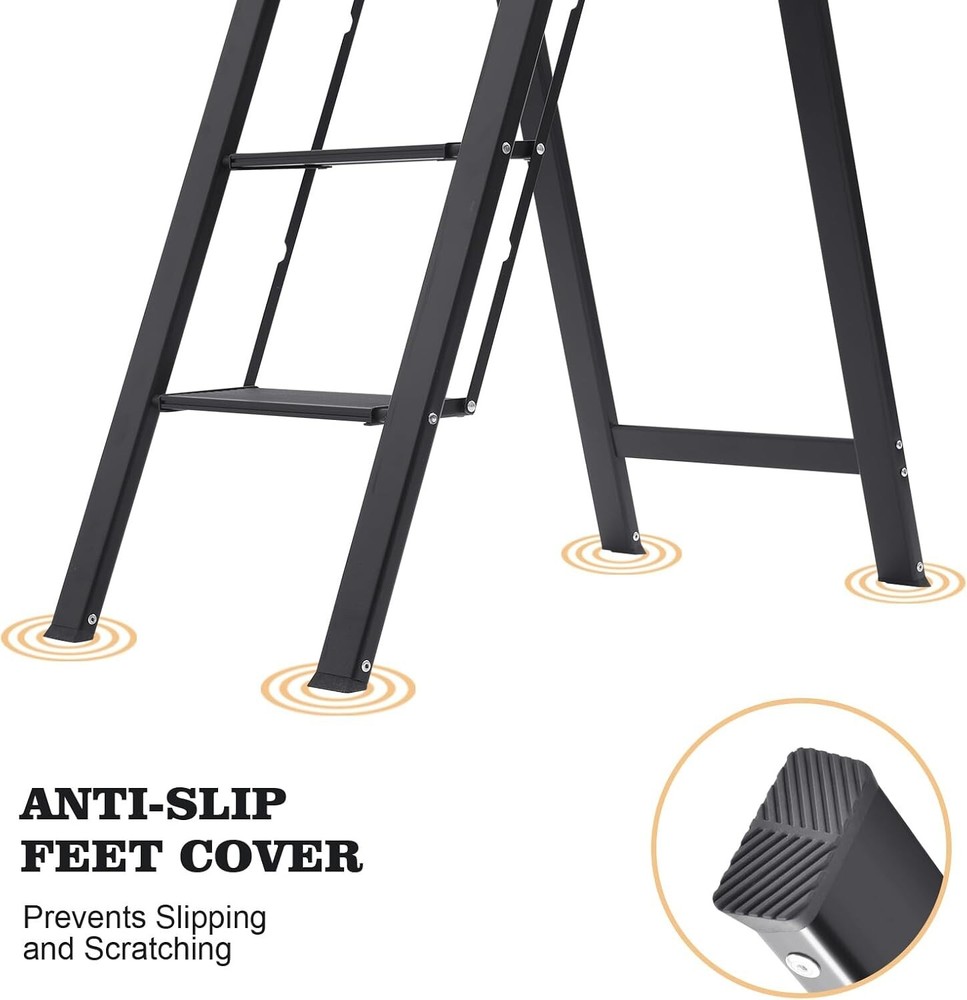 Space-Saving Black Step Ladder with 4 Anti-Slip Steps & Convenient Handrail