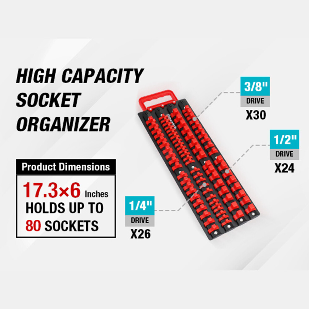 DURATECH 80PC Socket Organizer Holder 1/2" 1/4" 3/8" Drive Socket Organizer Tray