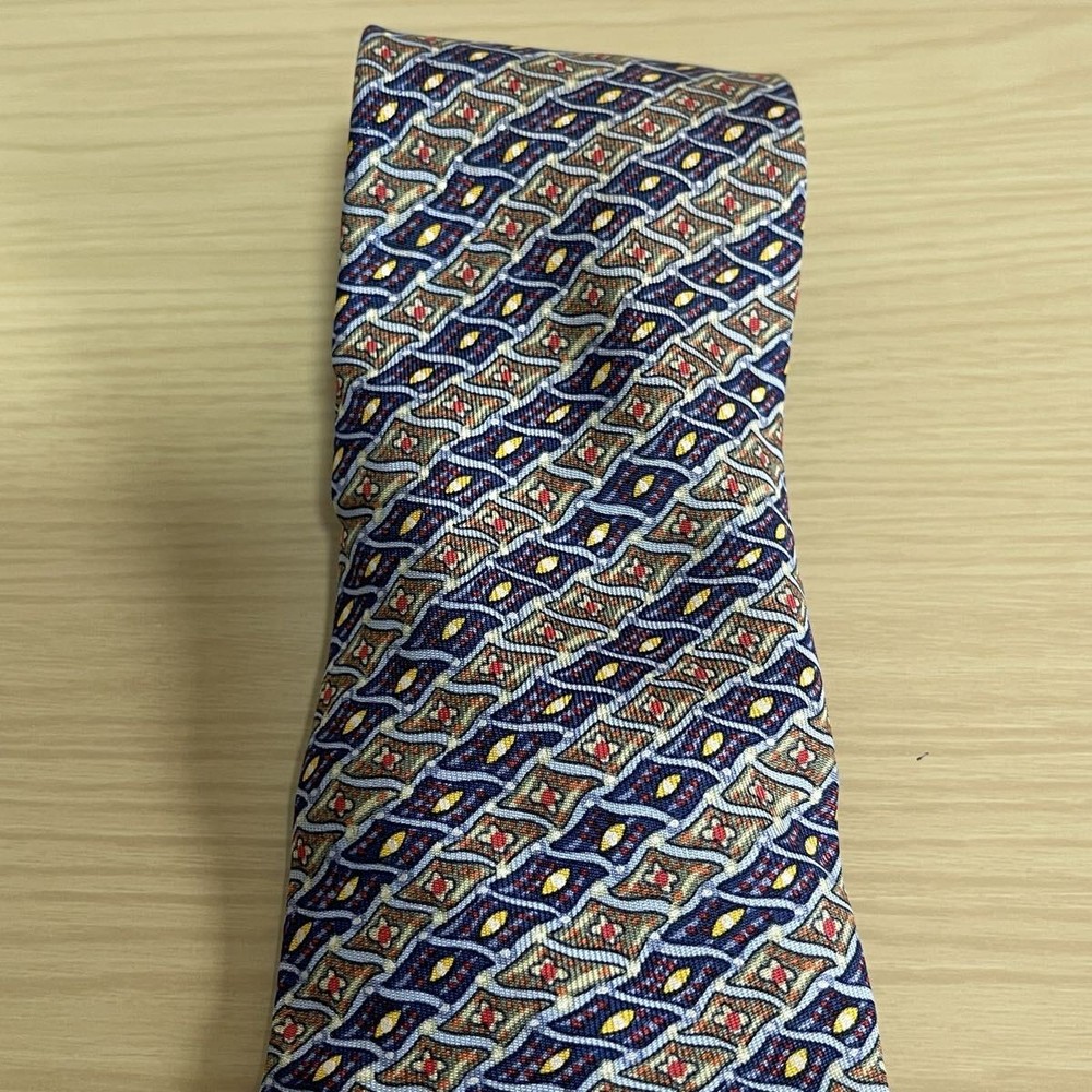 HERMES Navy Green Micro Diamond Stripe Pattern Tie