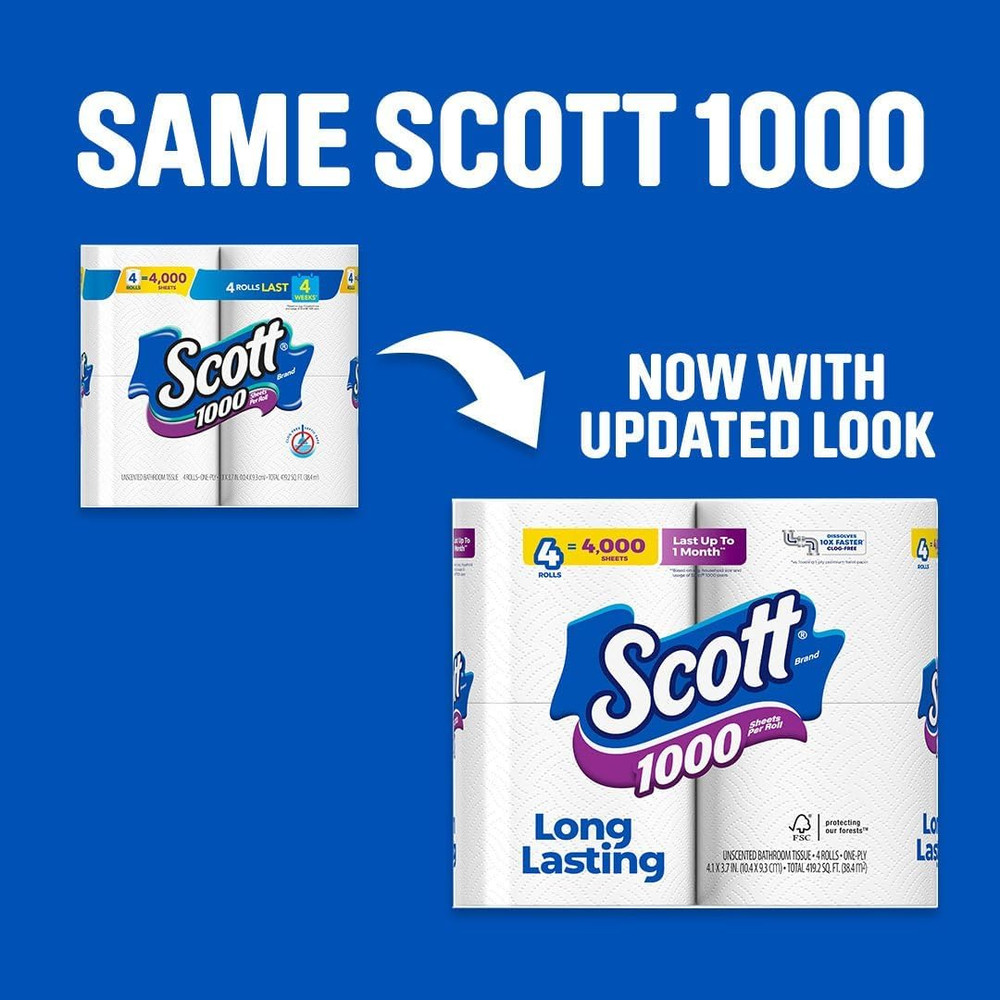 1000 Sheets per Roll, 8 Toilet Paper Rolls, Bath Tissue