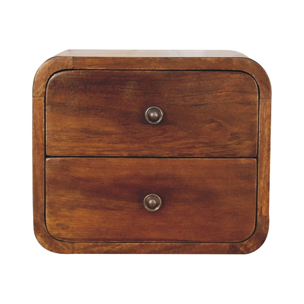 Solid Wood Floating Mini Nightstand, 2-Drawers, Chestnut, Brown