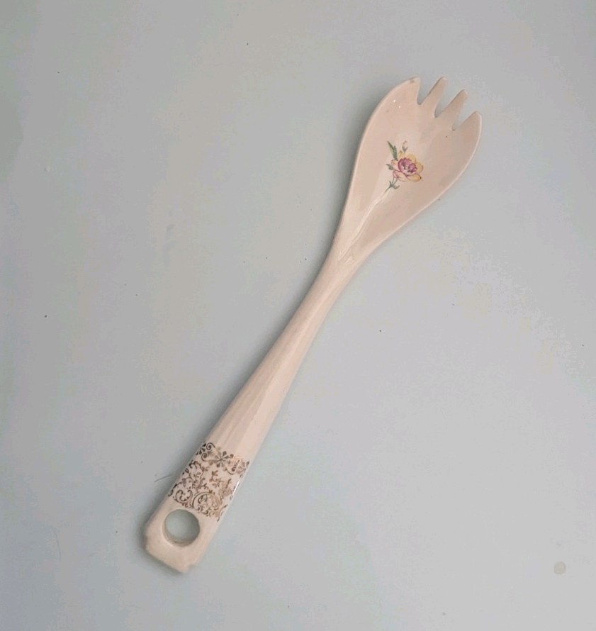 Vintage Ceramic Floral Design Serving Fork with Hanging Handle