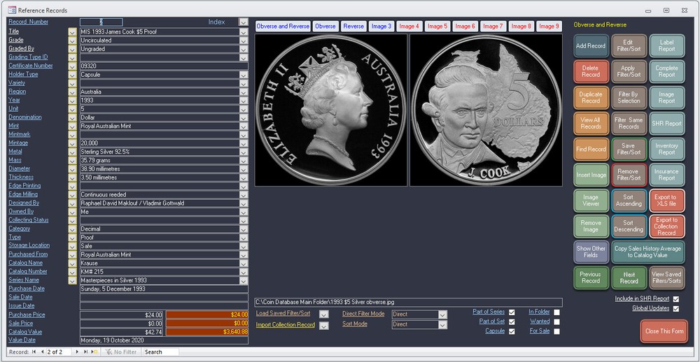 Coin Collector Database Professional Software to suit Windows CDROM