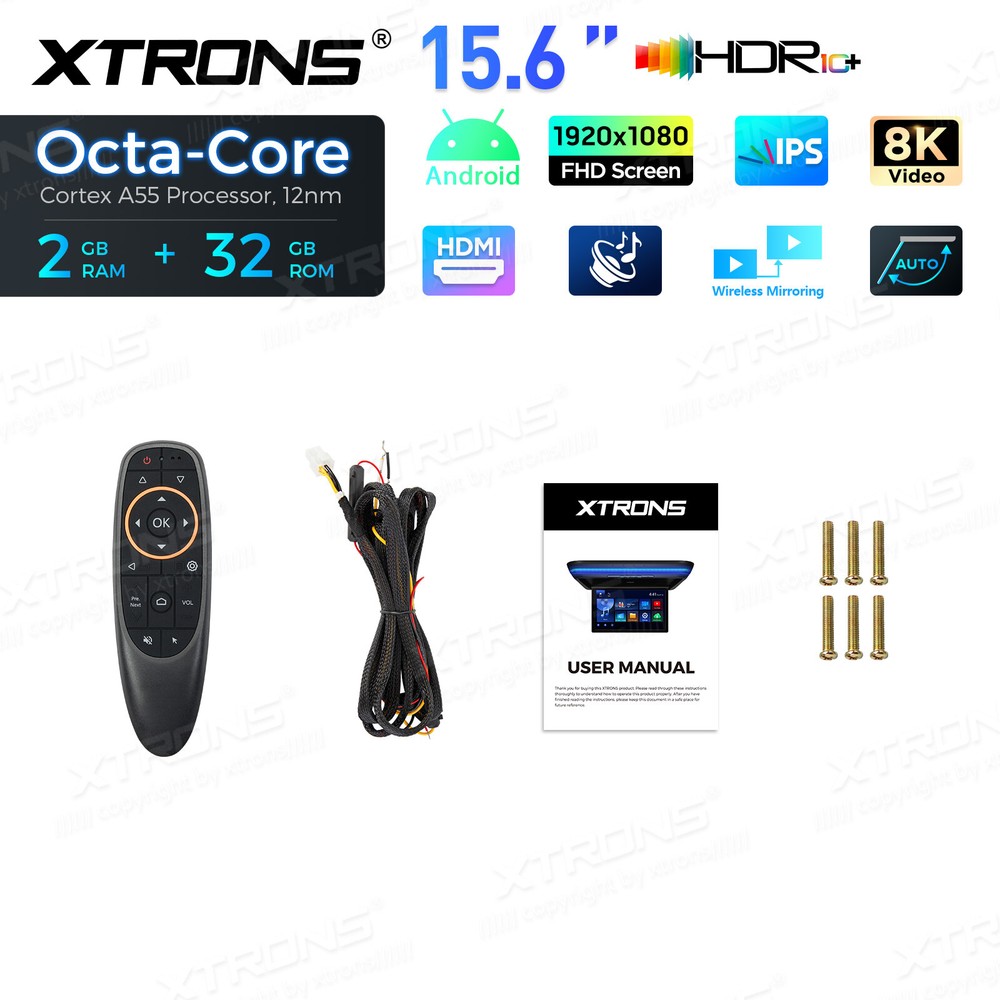 Android 15.6" Screen Car TV Overhead Player Octa Core Auto Flip Down HDMI WiFi
