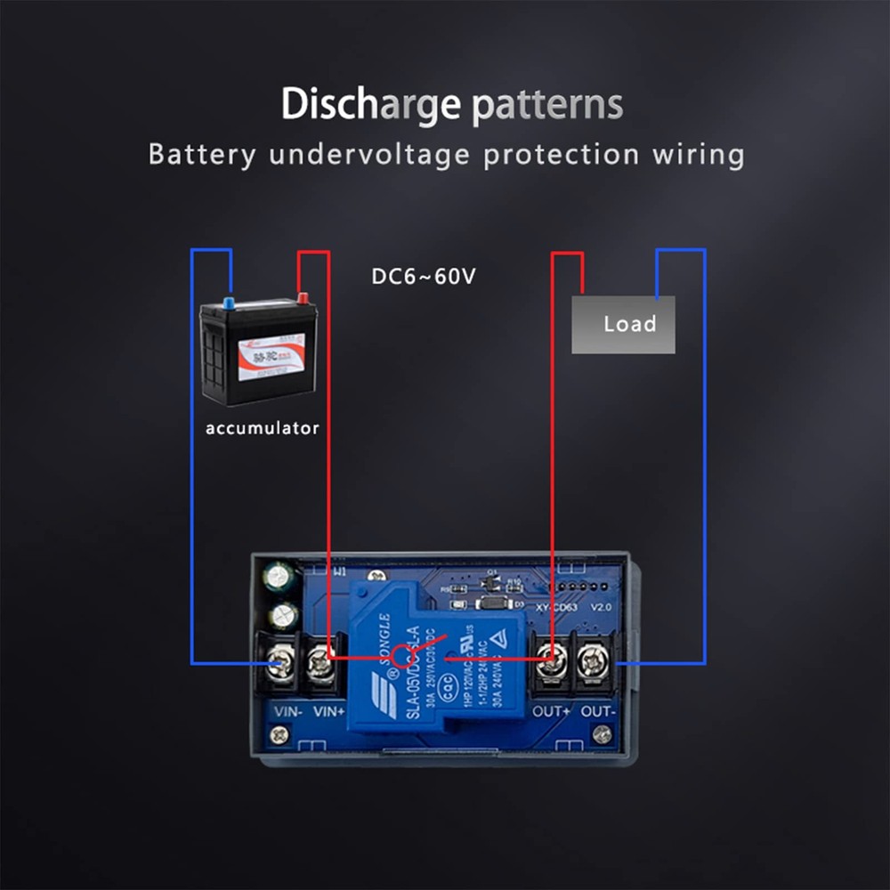 DC 6V-60V Low Voltage Protector Disconnect Switch Module with LCD Grey