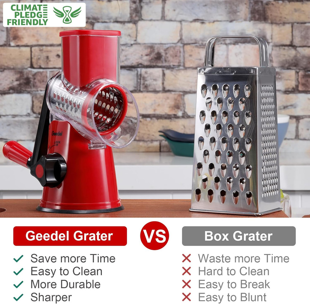 Rotary Cheese Grater, Kitchen Mandoline Vegetable Slicer with 3 Interchangeable