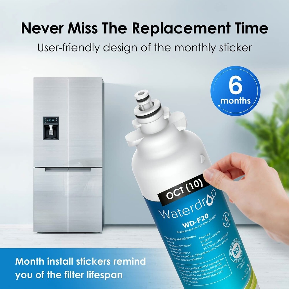 Waterdrop Refrigerator Water Filter, Replacement for LG® LT800P®, Pack of 5