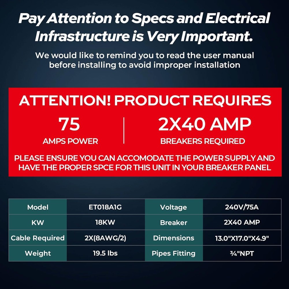 18/24/27kw Tankless Water Heater Electric Instant Hot for Whole House