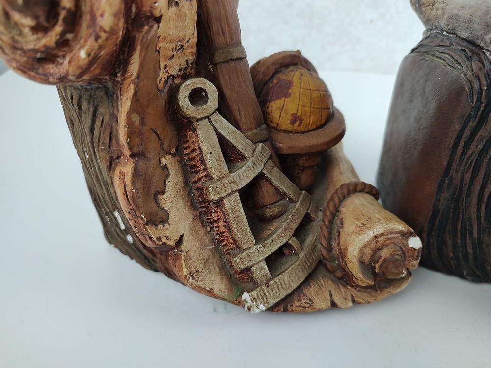 1967 Universal Statuary Corp Nautical Hispaniola Sailing Scroll Bookends Used