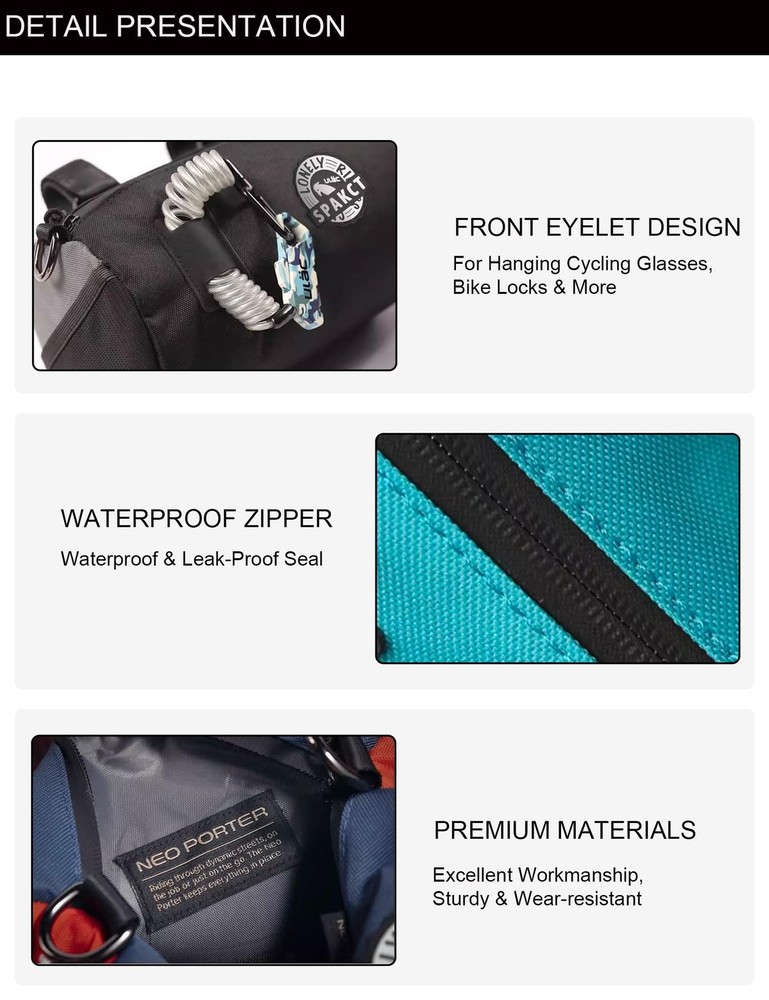 Bike Handlebar Bag Waterproof Bicycle Front Bag with Shoulder Strap, Handleba...