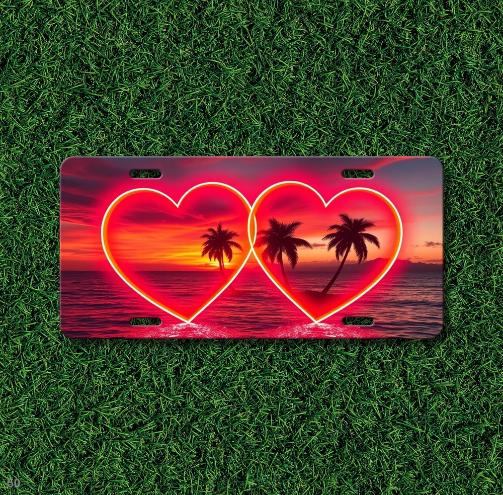 Artistic Two Hearts Artwork Custom Name License Plate Customizable Front Plate