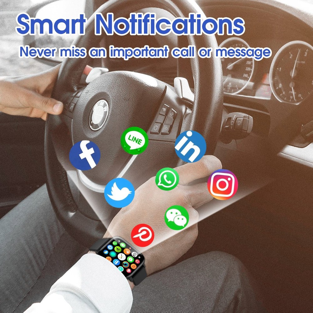 Smart Watch for iPhone/Android Phones (Answer/Make Calls) - 1.9" Deep Black