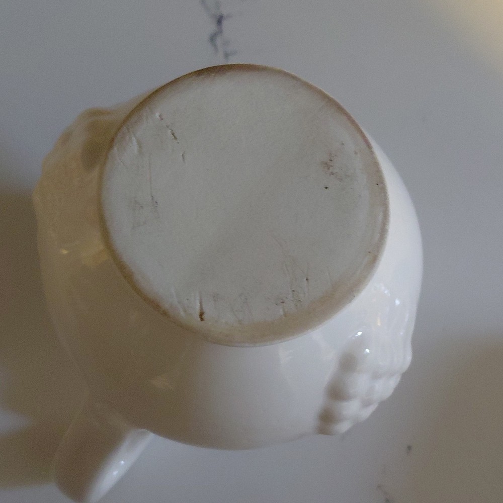 White Glossy Ceramic Creamer Pitcher w/ Handle Decorative Solid Pattern