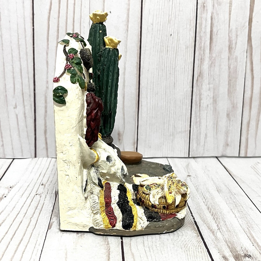 Southwestern Bookend Skull, Cactus, Maize, Chilis Only 1 Bookend Missing Piece