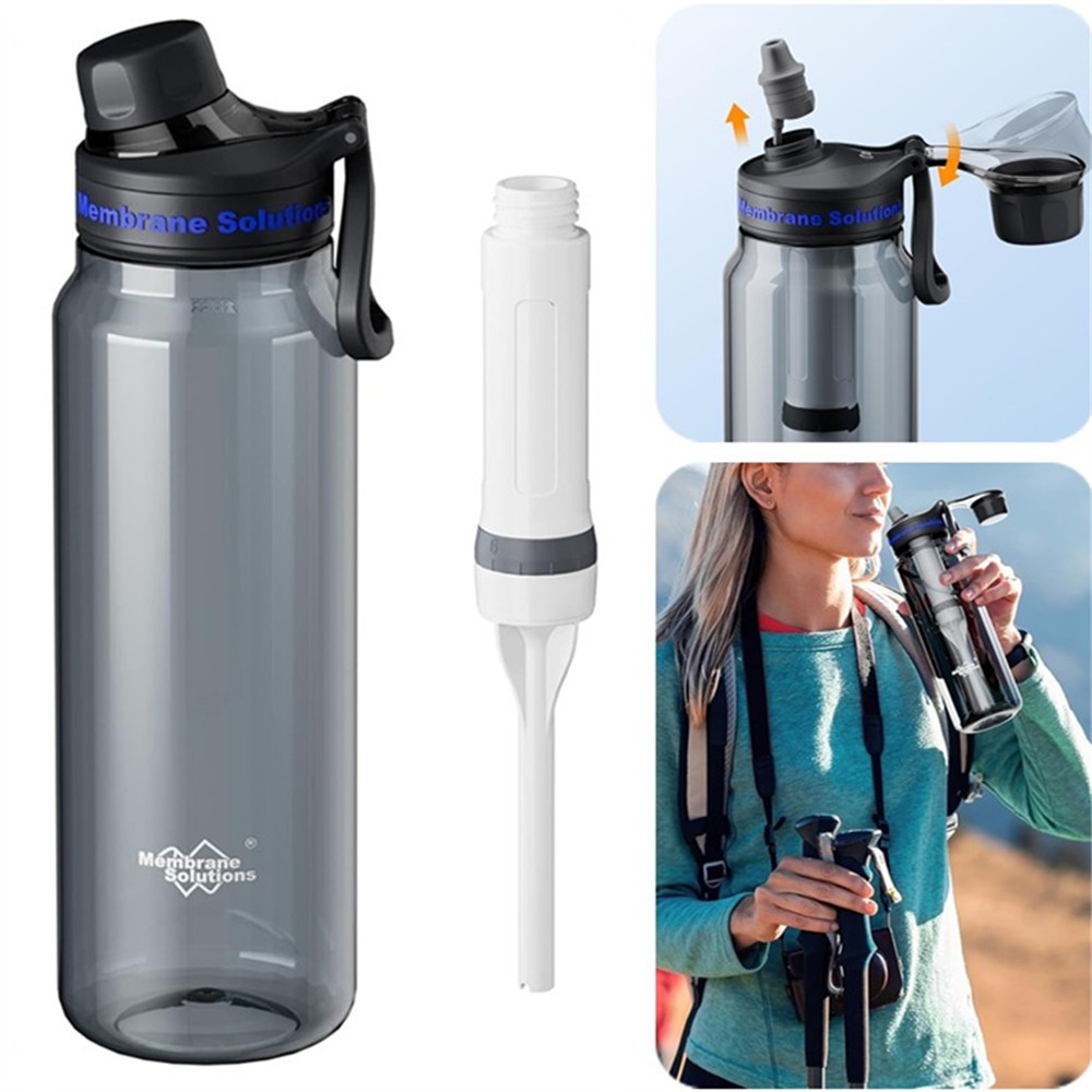 1060mL Water Filter Bottle Gray 4 Stage Replaceable for Daily Hydration Travel