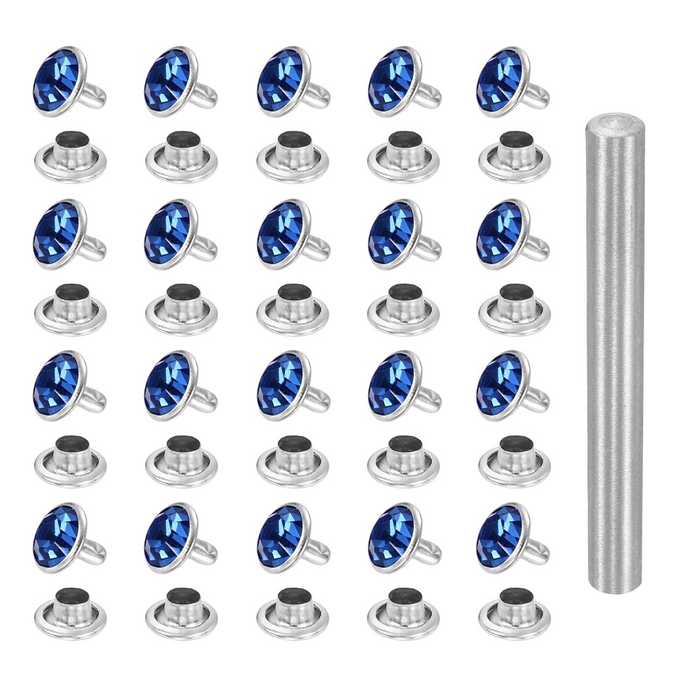 100pcs Crystal Rivets 9mm Rhinestone Stud with Tool, Silver Light Blue