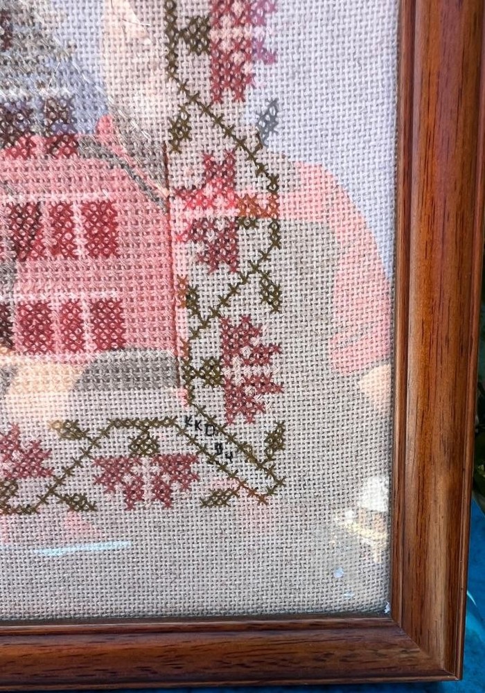 Vintage Completed Needlework Cross Stitch Westminster Sampler
