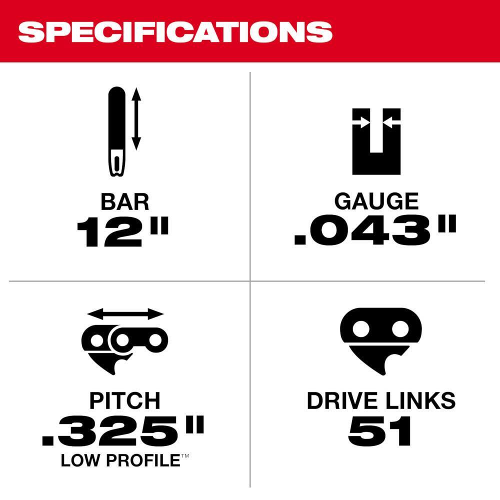 Milwaukee 12Inch Top Handle Chainsaw Guide Bar