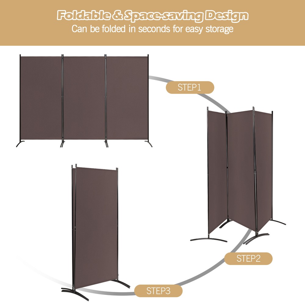 3-Panel Room Divider Folding Privacy Partition Screen for Office Room Brown