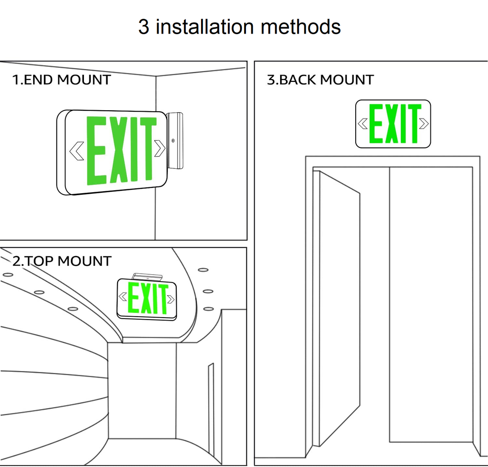 4-Pack LED Green Emergency Exit Sign Battery Backup UL Listed 90 minute backup