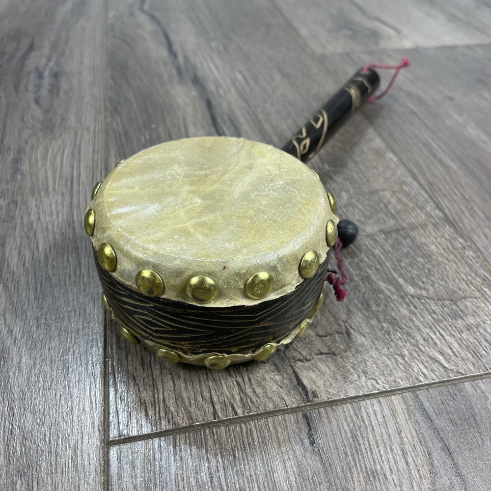 Vintage Double Sided Beggar Drum Handmade Hand Carved 10” Size Working Function