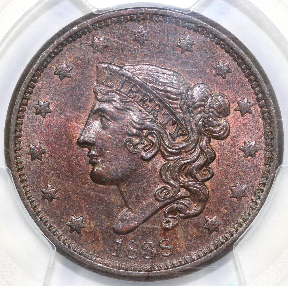 1838 1c Matron Head Large Cent PCGS MS 63 BN