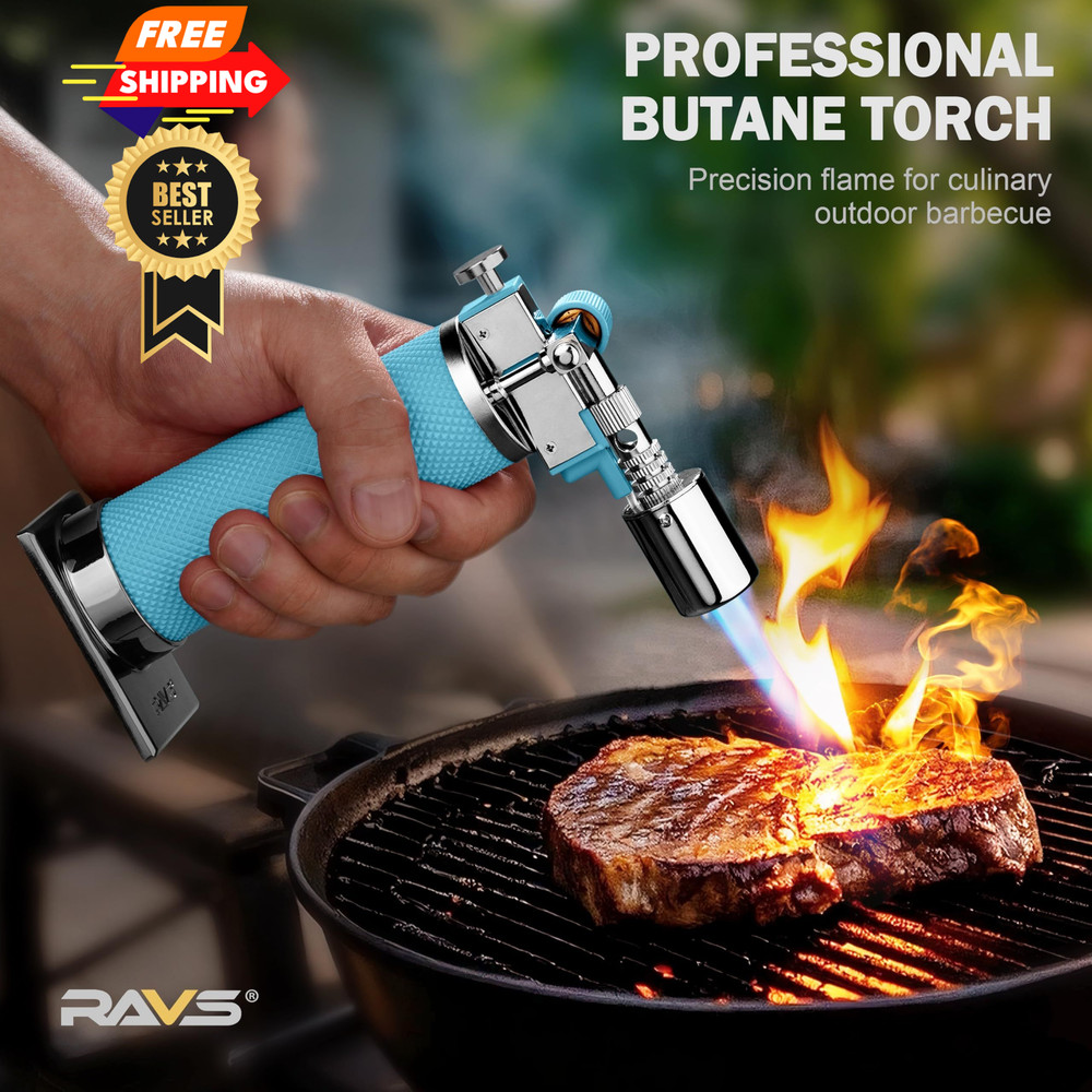 RAVS Butane Torch Lighter, Refillable Kitchen with Glacier Blue