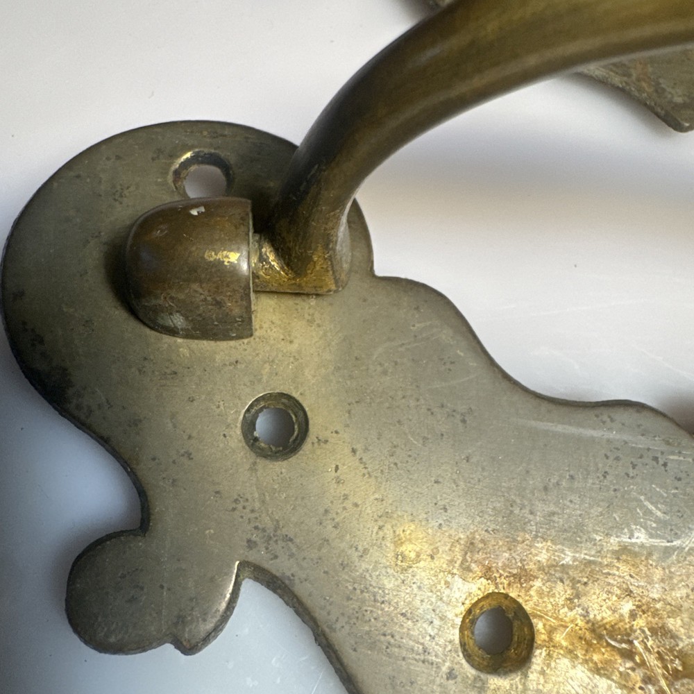 2 RARE MASSIVE 18TH CENTURY CHIPPENDALE BRASS DRAWER /PULL / HANDLE 7”