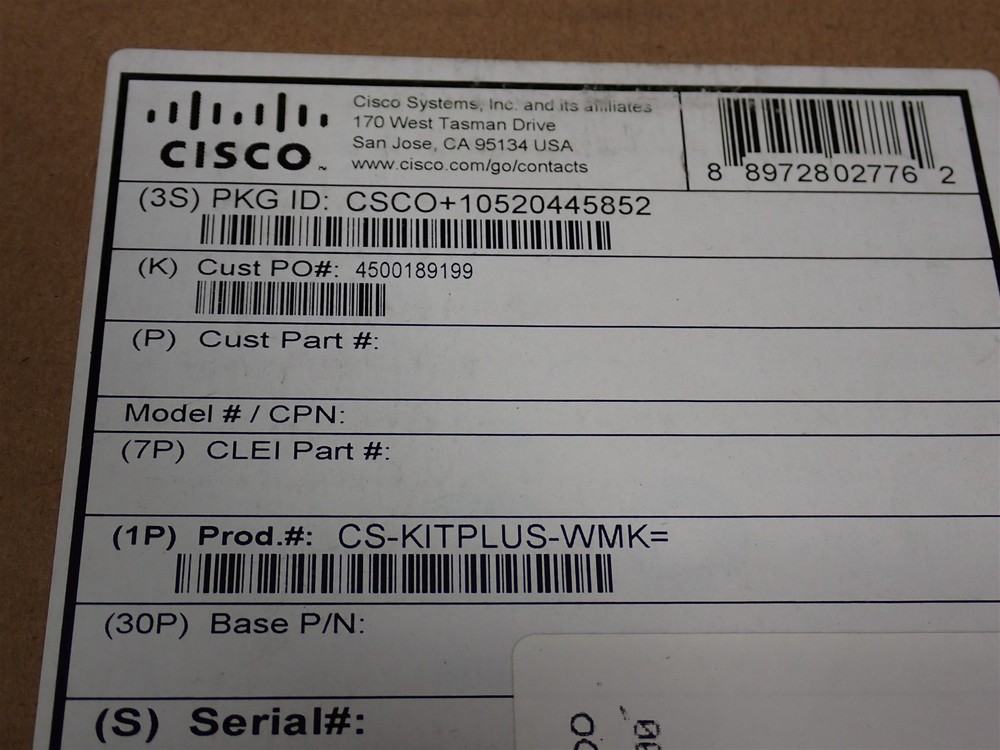 Cisco CS-KITPLUS-WMK= Video Conferencing Wall Mount Kit for Codec Medium (G136)