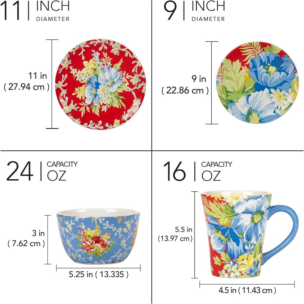 Certified International Blossom 16 Piece Dinnerware Set, Serice Multicolor